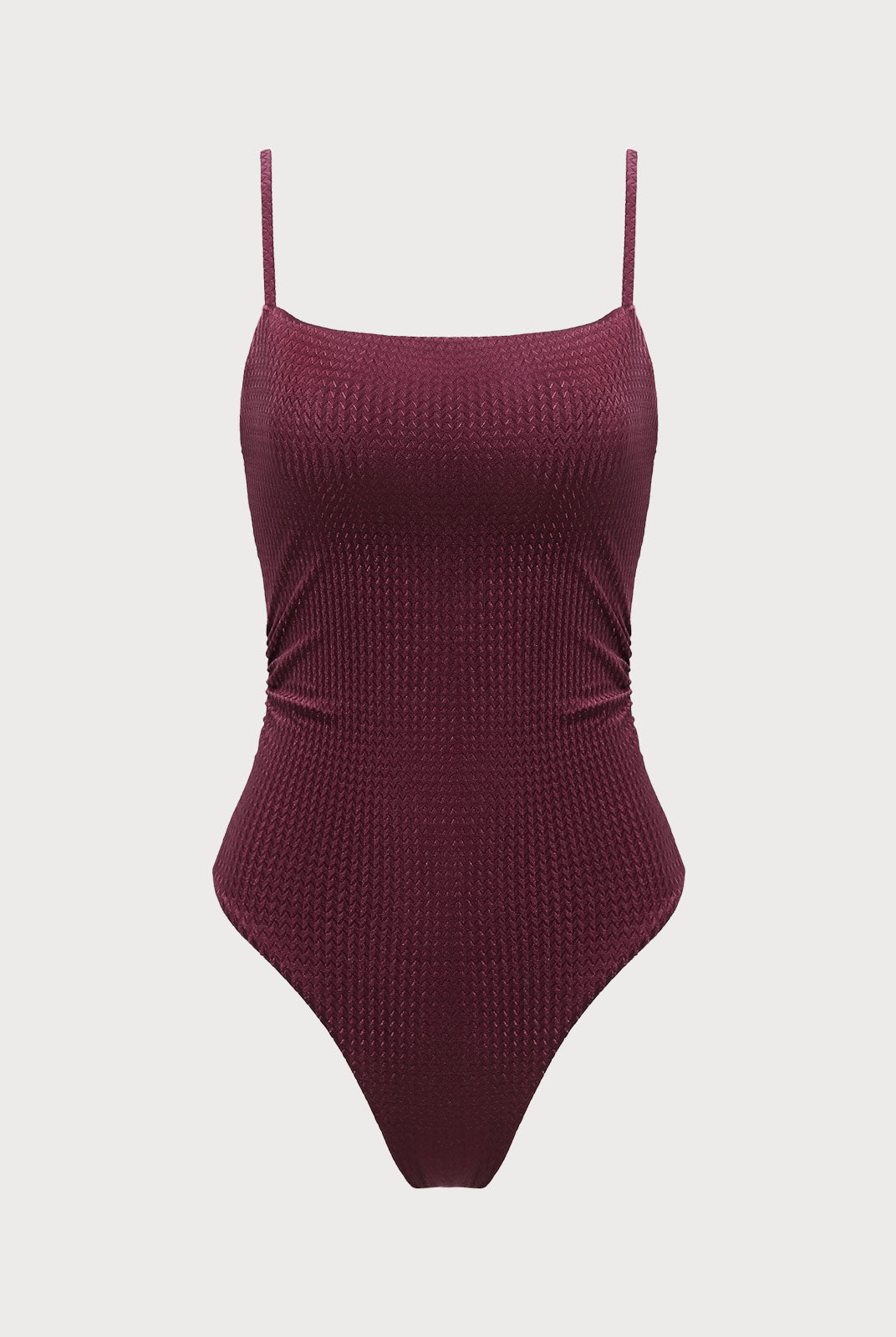 Burgundy Textured Backless One-Piece Swimsuit - One-Pieces - BERLOOK