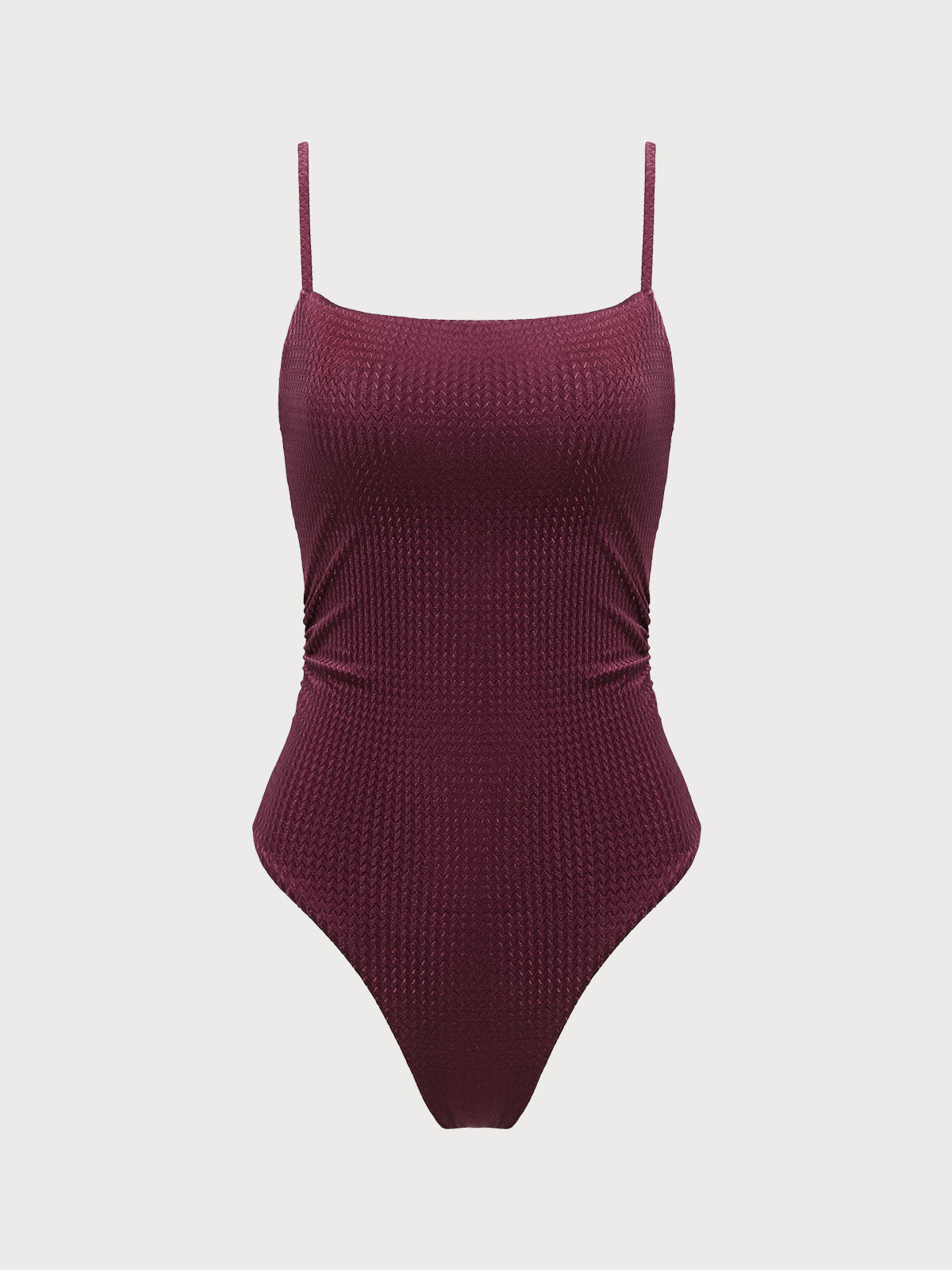 Burgundy Textured Backless One-Piece Swimsuit - One-Pieces - BERLOOK