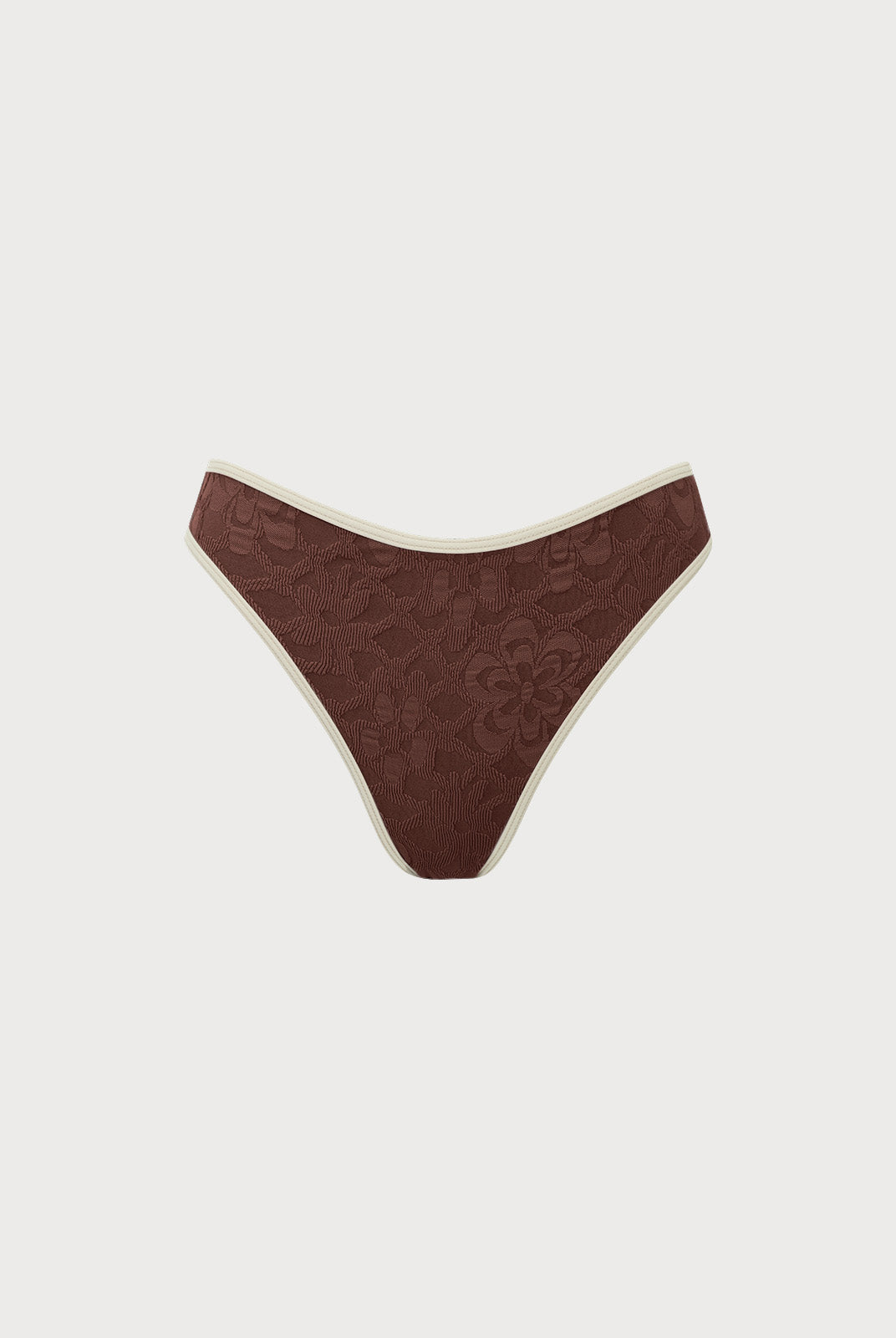 Dark Coffee Contrast Jacquard Bikini Bottom - Bikini Bottoms - BERLOOK