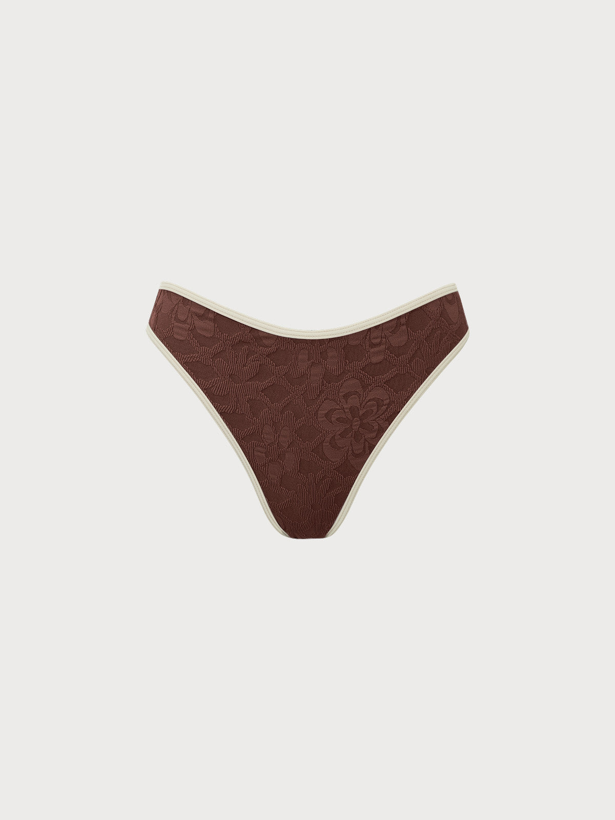 Dark Coffee Contrast Jacquard Bikini Bottom - Bikini Bottoms - BERLOOK