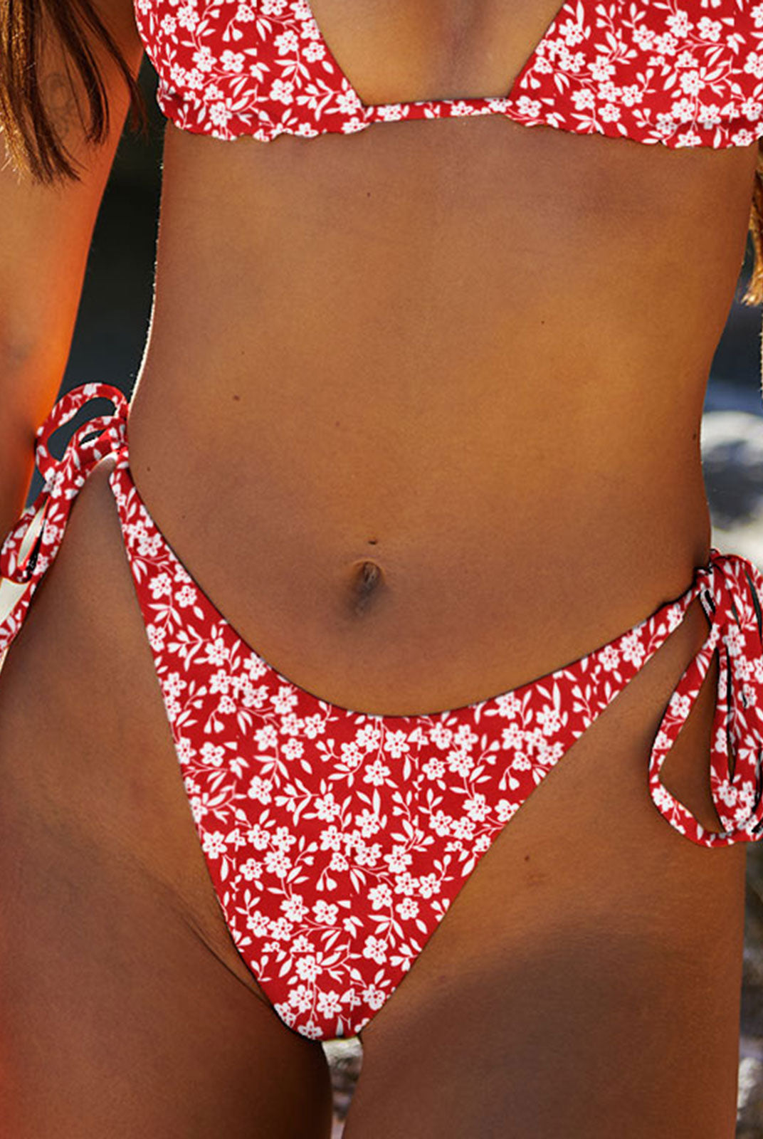 Red Reversible Tie Floral Bikini Bottom - Bikini Bottoms - BERLOOK