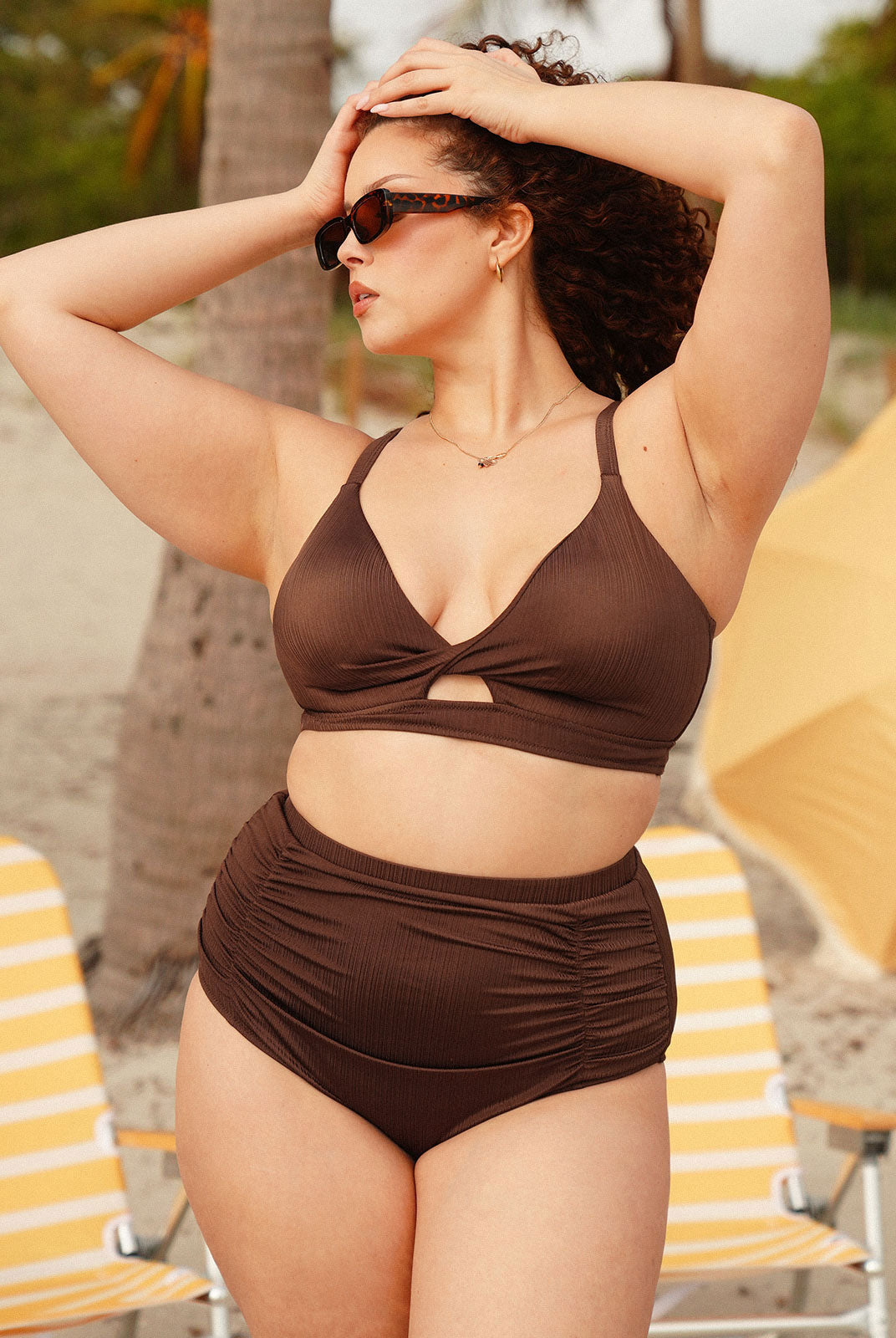 Coffee Twist Cutout Plus Size Bikini Top - Plus Size Bikini Tops - BERLOOK