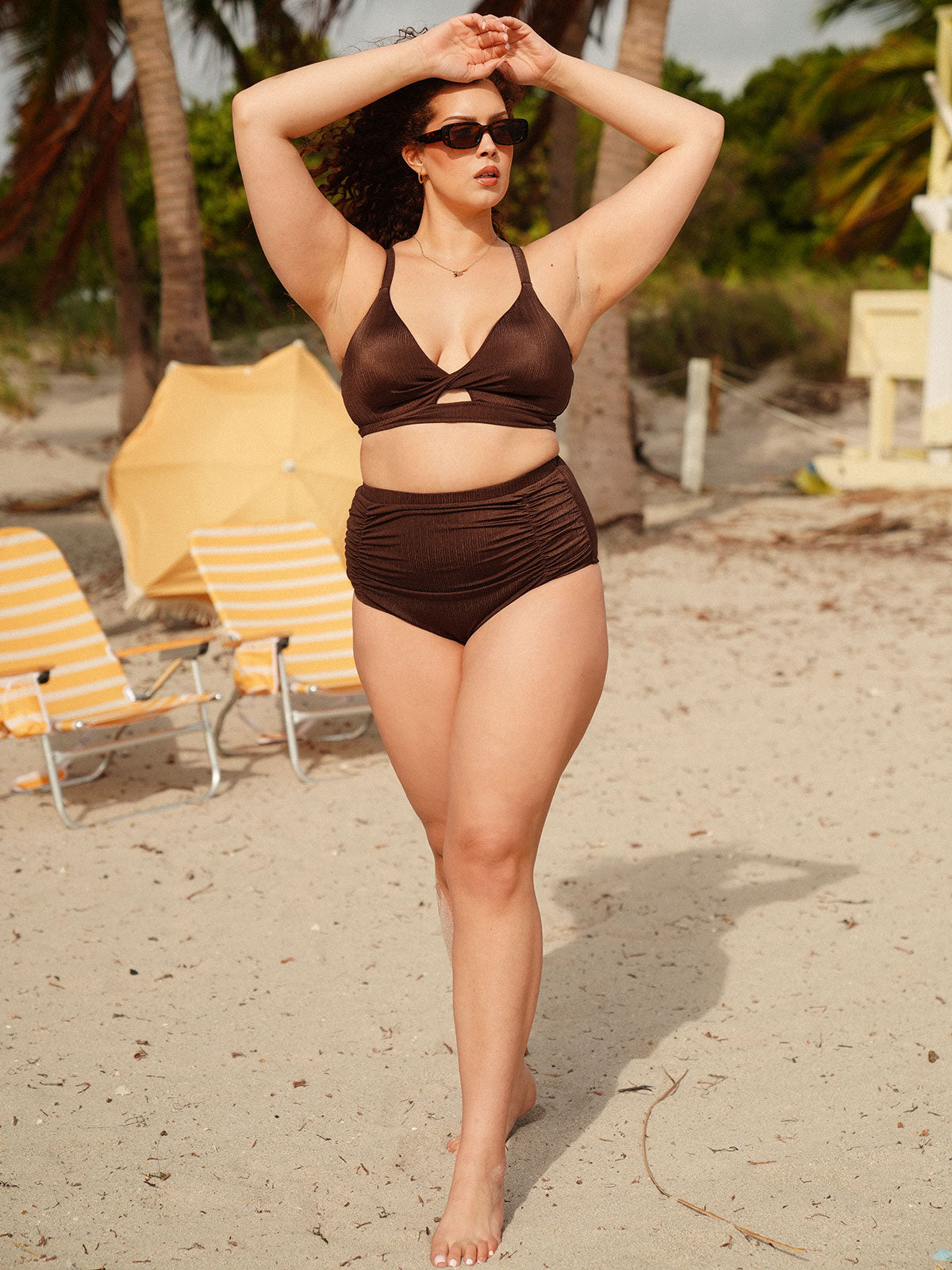 Ruched Coffee Plus Size Bikini Bottom - Plus Size Bikini Bottoms - BERLOOK