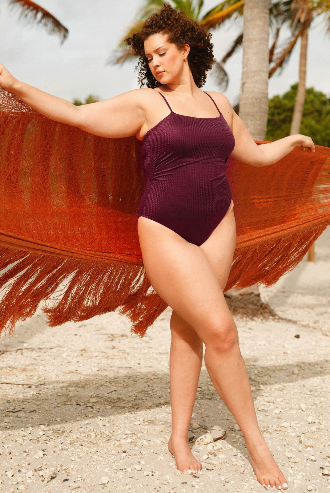 Burgundy Textured Backless Plus Size One-Piece Swimsuit - Plus Size One-Pieces - BERLOOK