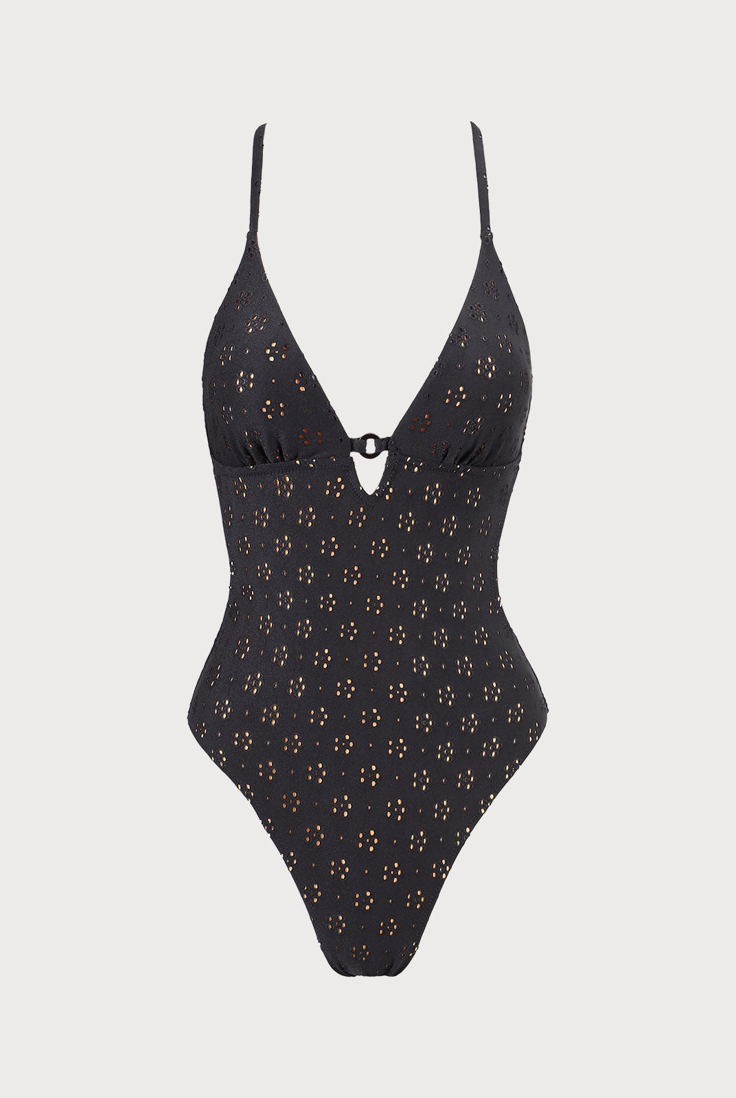 Black Floral Cutout One Piece Swimwear Black Sustainable One-Pieces - BERLOOK