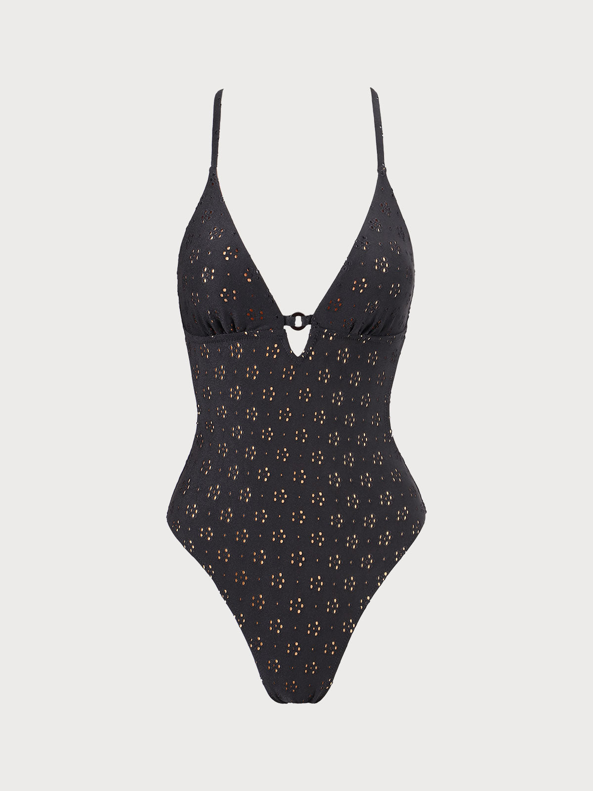 Black Floral Cutout One Piece Swimwear Black Sustainable One-Pieces - BERLOOK