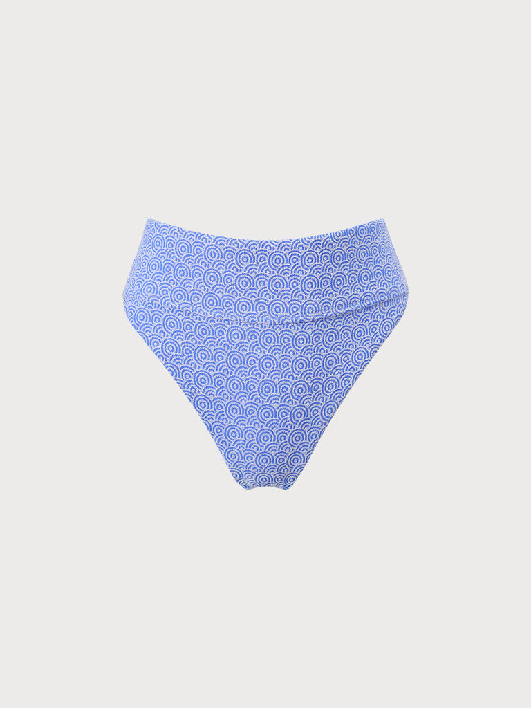 Blue Jacquard High Waist Bikini Bottom Blue Sustainable Bikinis - BERLOOK