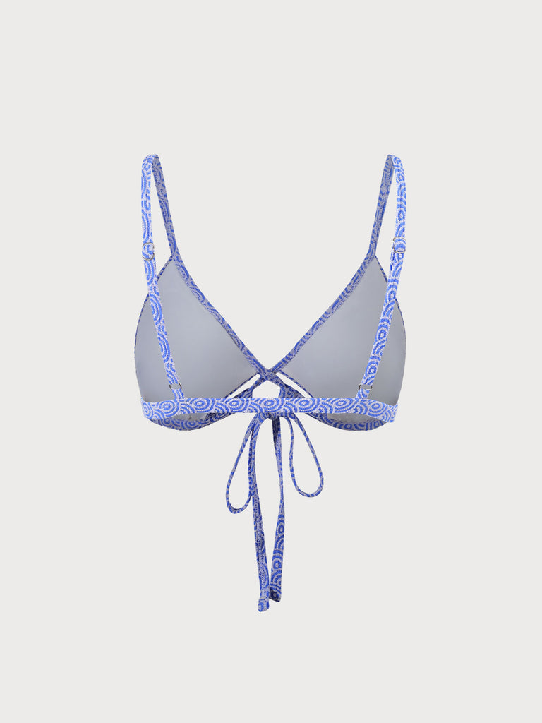 Blue Jacquard Tie Front Bikini Top Sustainable Bikinis - BERLOOK