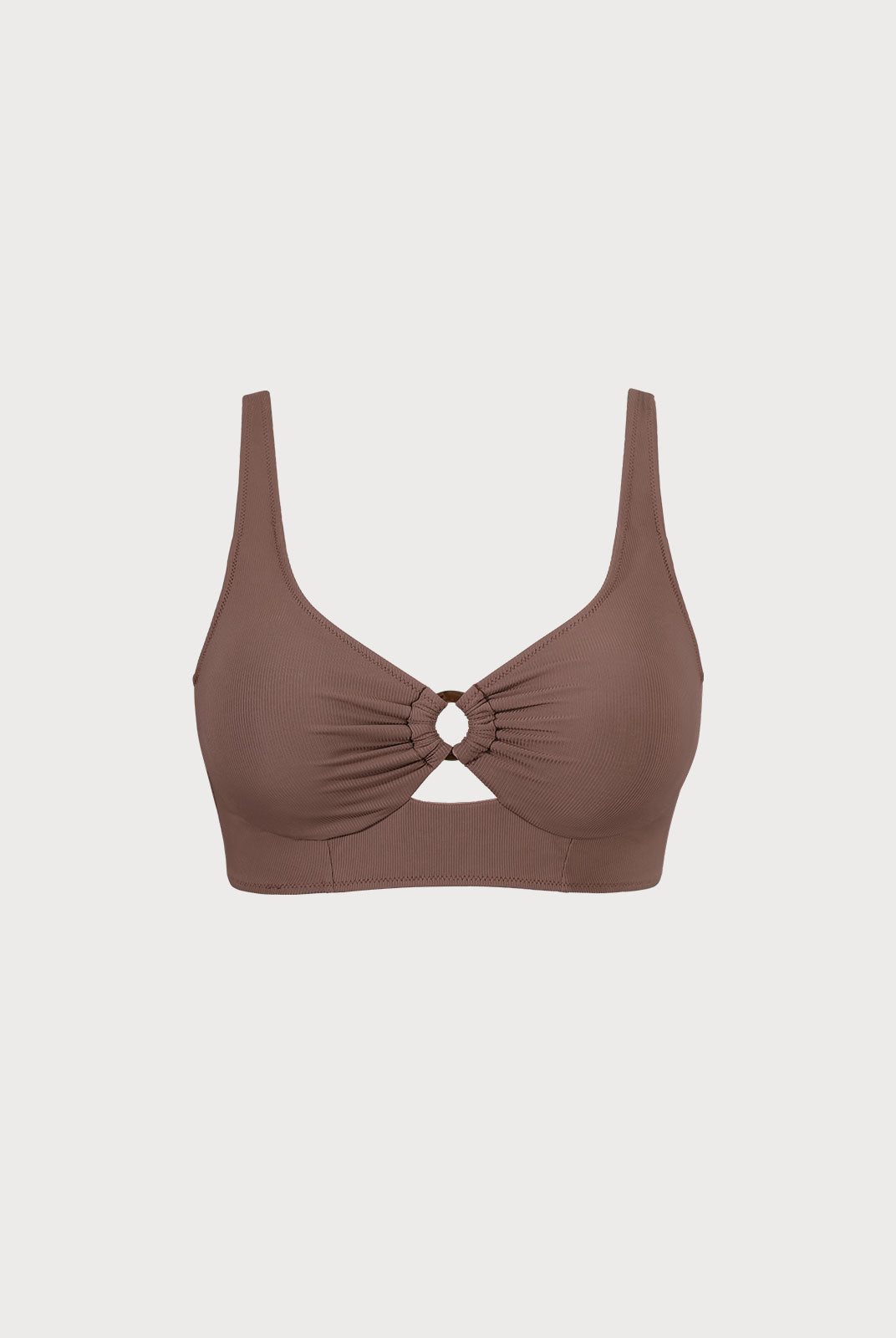 Caramel O-Ring Plus Size Tankini Top Brown Sustainable Plus Size Tankinis - BERLOOK