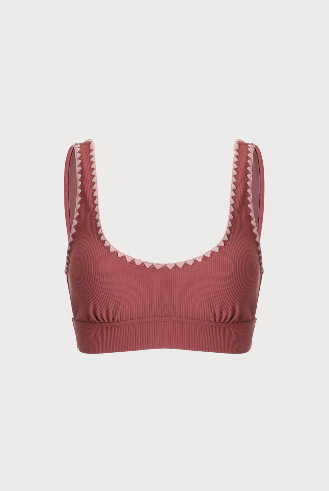 Contrast Stitch Longline Plus Size Bikini Top Brick Red Sustainable Plus Size Bikinis - BERLOOK