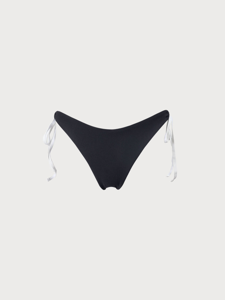 Contrast Tie Bikini Bottom Black Sustainable Bikinis - BERLOOK
