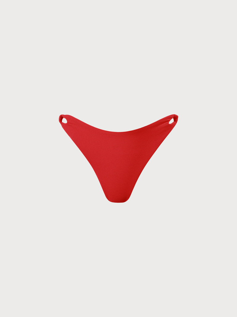 Cut-Out Ribbed Bikini Bottom Red Sustainable Bikinis - BERLOOK