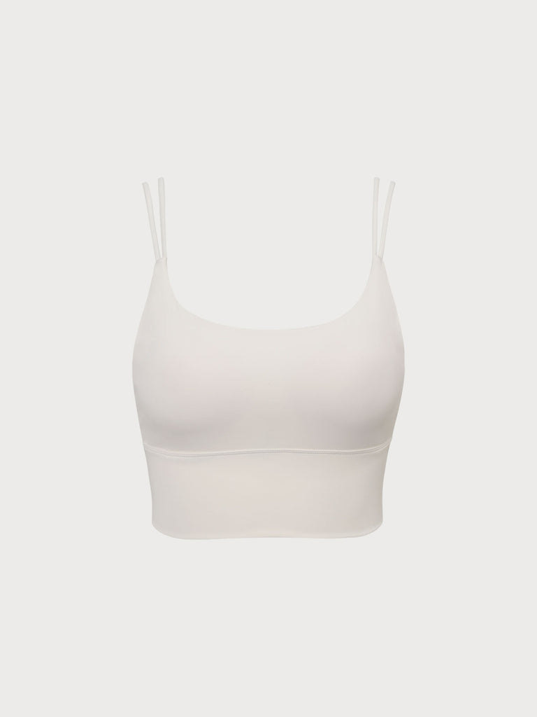 Double Strap Ruched Sports Bra Beige Sustainable Yoga Tops - BERLOOK