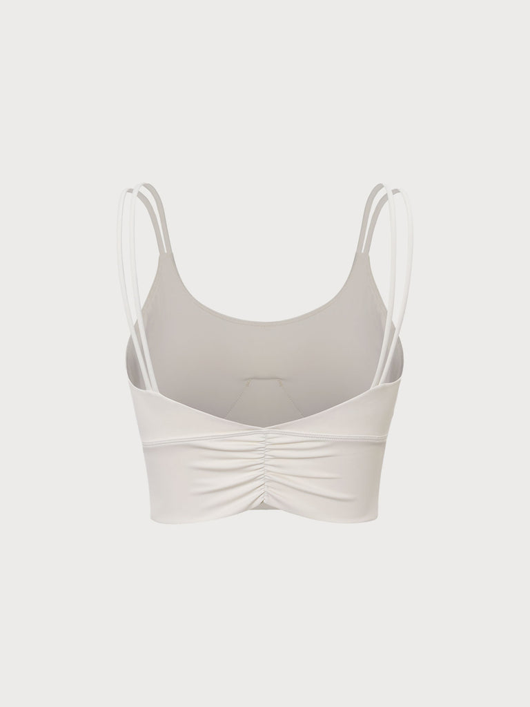 Double Strap Ruched Sports Bra Sustainable Yoga Tops - BERLOOK