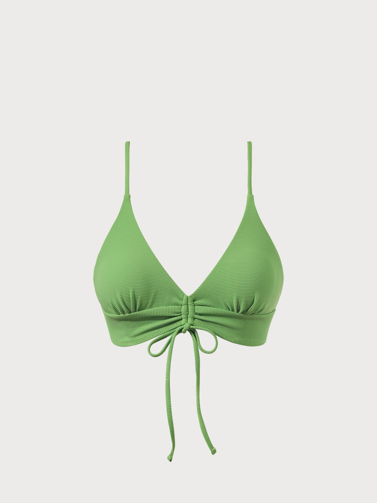 Drawstring Solid Bikini Top Green Sustainable Bikinis - BERLOOK