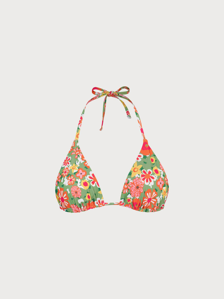 Floral Halter Triangle Bikini Top Orange Sustainable Bikinis - BERLOOK