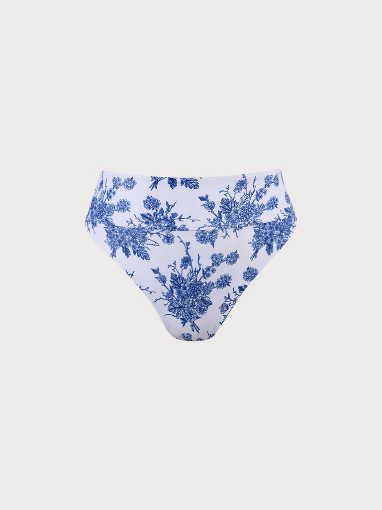 Floral High Waist Plus Size Bikini Bottom Blue Sustainable Plus Size Bikinis - BERLOOK