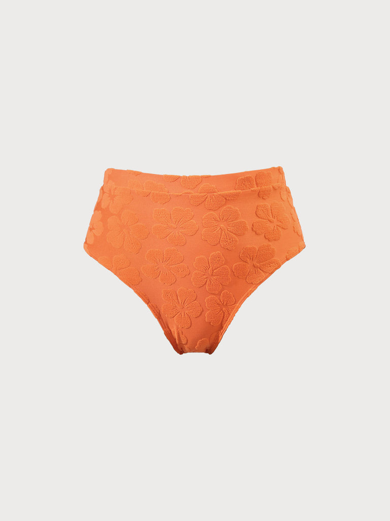 Floral Jacquard Plus Size Bikini Bottom Orange Sustainable Plus Size Bikinis - BERLOOK