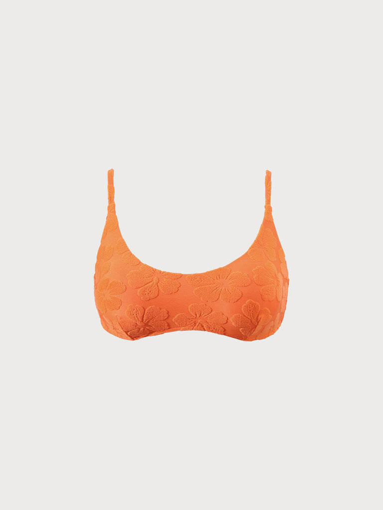 Floral Jacquard Plus Size Bikini Top Orange Sustainable Plus Size Bikinis - BERLOOK