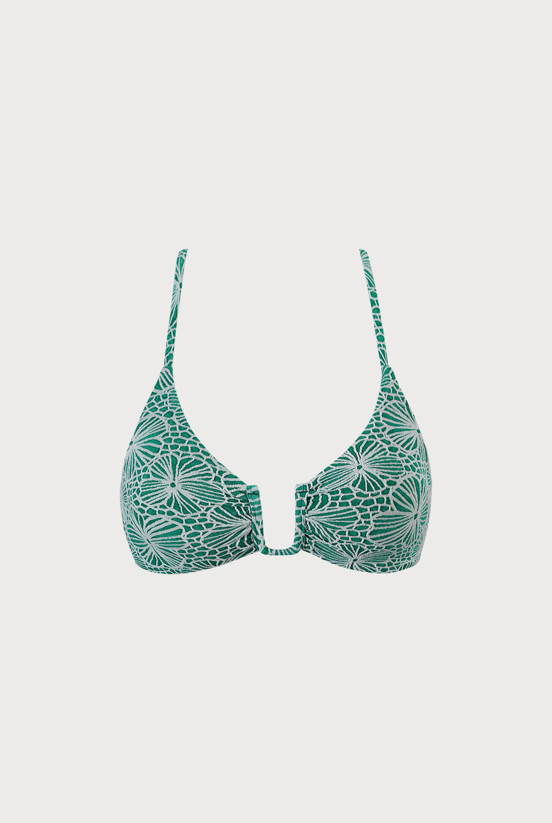 Floral Jacquard U-Ring Bikini Top Green Sustainable Bikinis - BERLOOK
