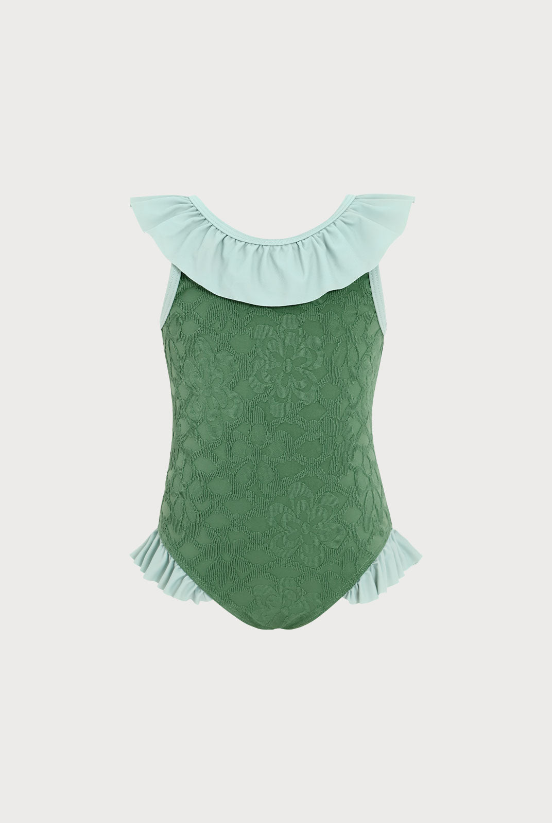 Girls Knitted Nylon One Piece Swimsuit Dark Green Sustainable Girls Clothing - BERLOOK