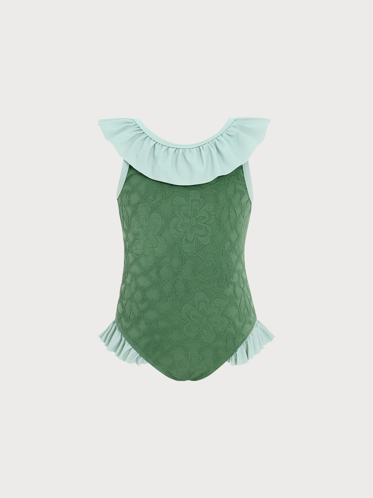 Girls Knitted Nylon One Piece Swimsuit Dark Green Sustainable Girls Clothing - BERLOOK