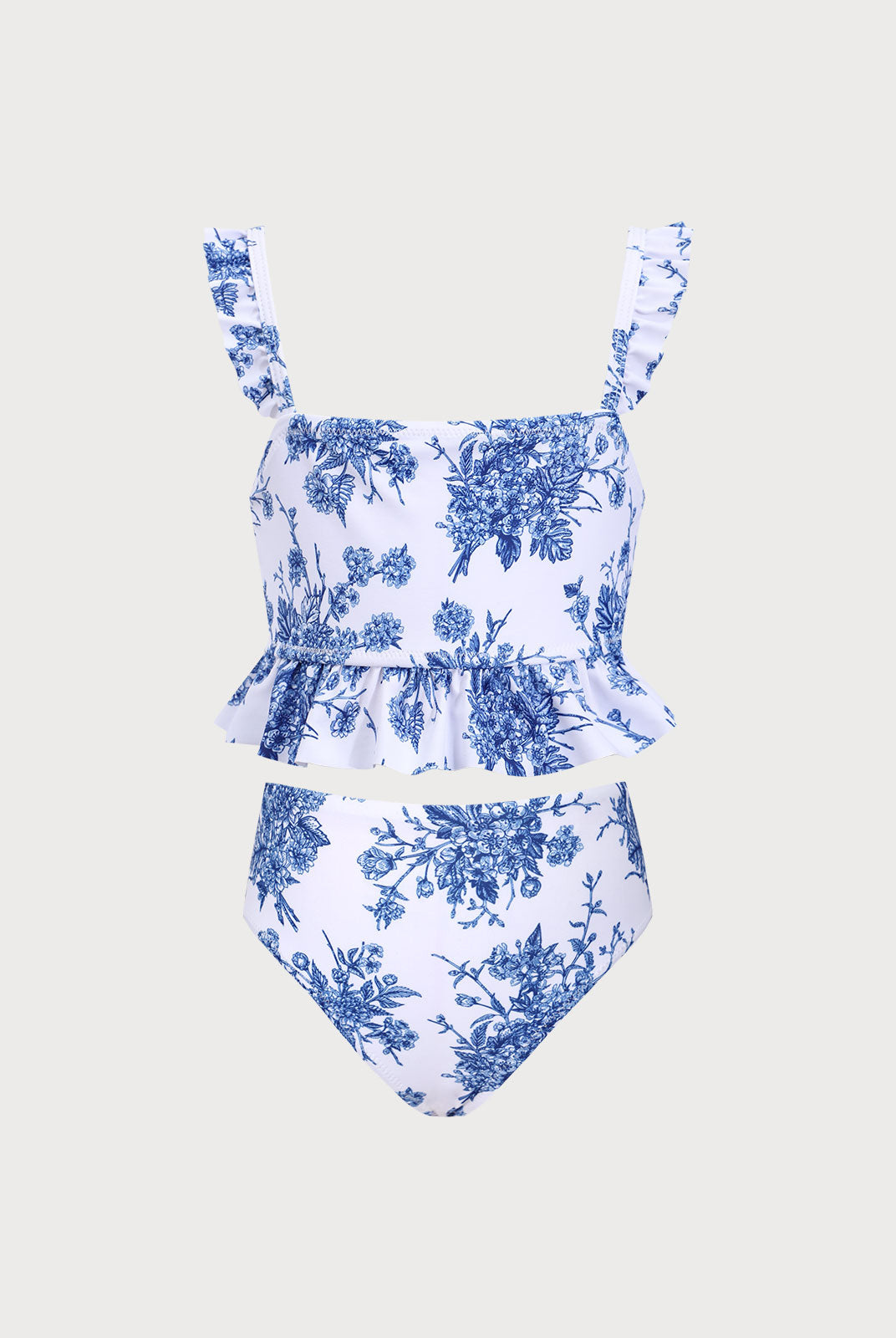 Girls' knitted polyester tankini swimsuit Blue Sustainable Girls Clothing - BERLOOK
