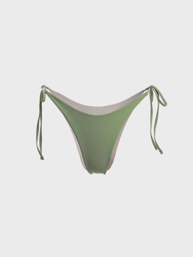 Green Ribbed Tie Reversible Bikini Bottom Light Green Sustainable Bikinis - BERLOOK