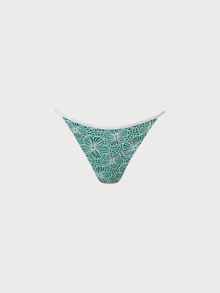 Jacquard Contrast Trim Bikini Bottom Green Sustainable Bikinis - BERLOOK