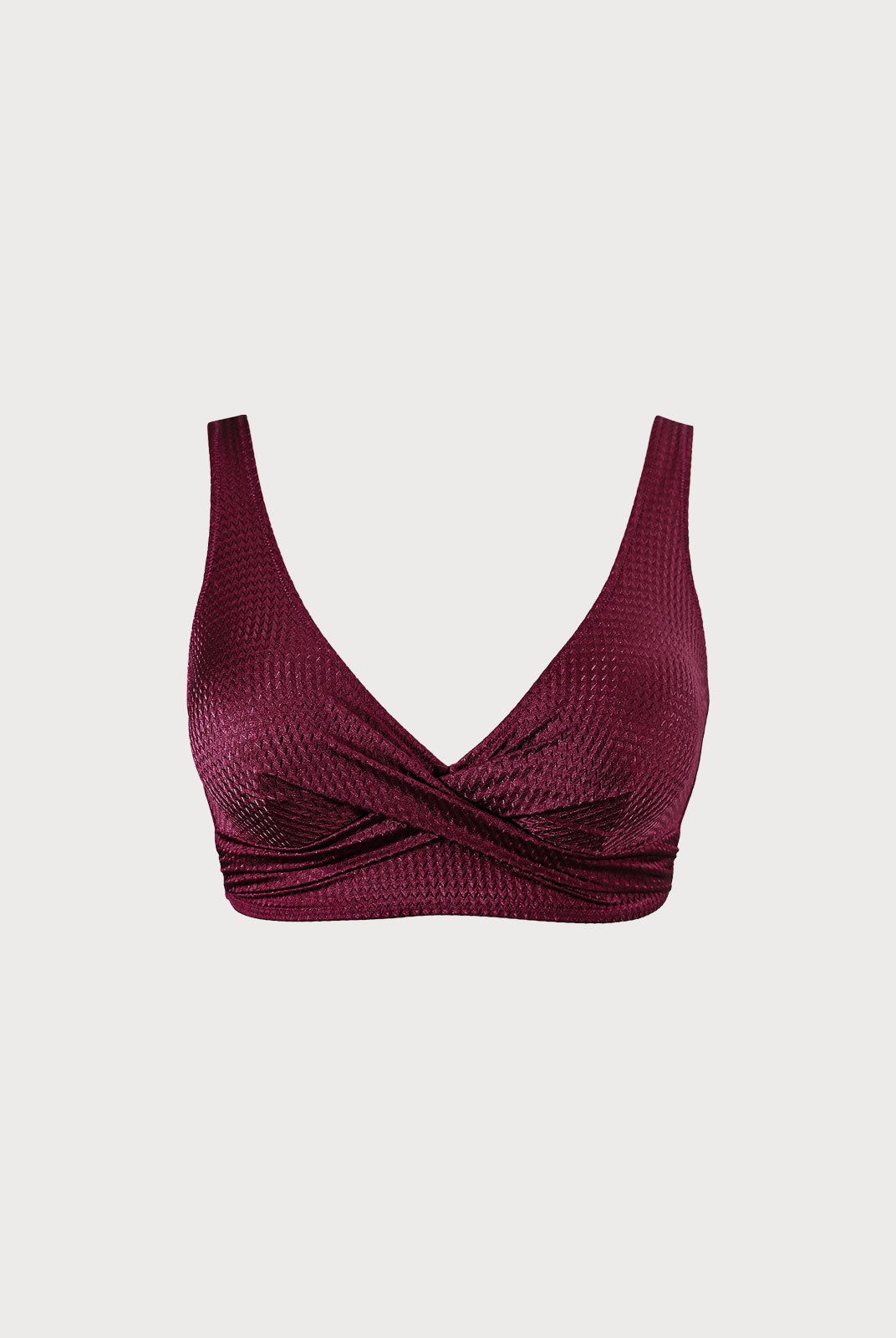 Jacquard Twist Front Plus Size Bikini Top Burgundy Sustainable Plus Size Bikinis - BERLOOK