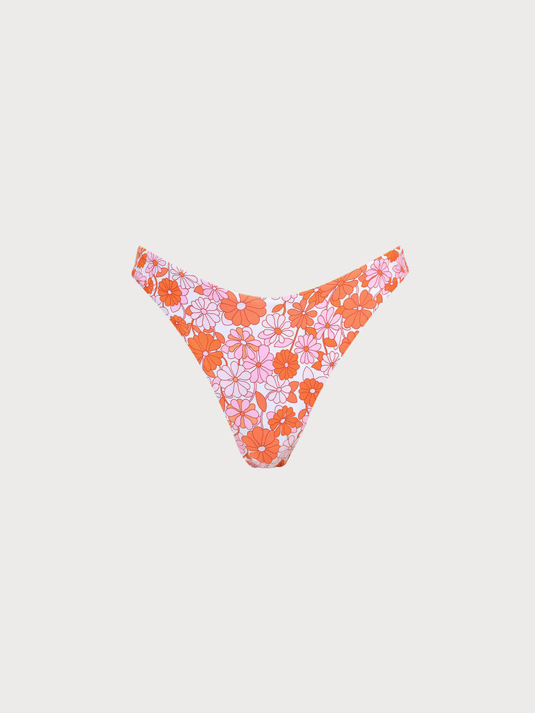 Low Waisted Floral Bikini Bottom Orange Sustainable Bikinis - BERLOOK