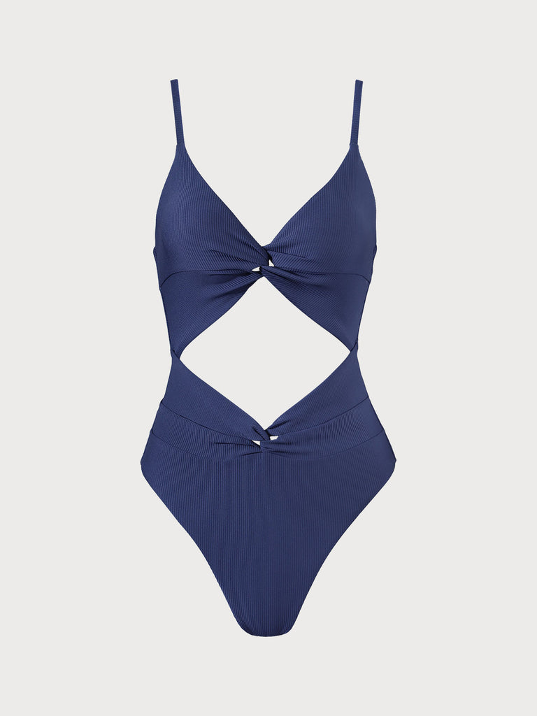 Navy Blue Cutout Twist One-Piece Swimsuit Navy Sustainable One-Pieces - BERLOOK