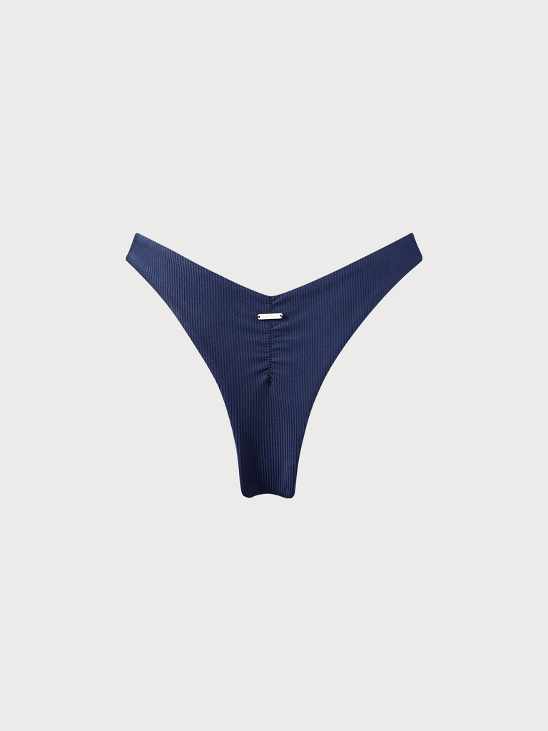 Navy Blue Ruched High Cut Bikini Bottom Sustainable Bikinis - BERLOOK