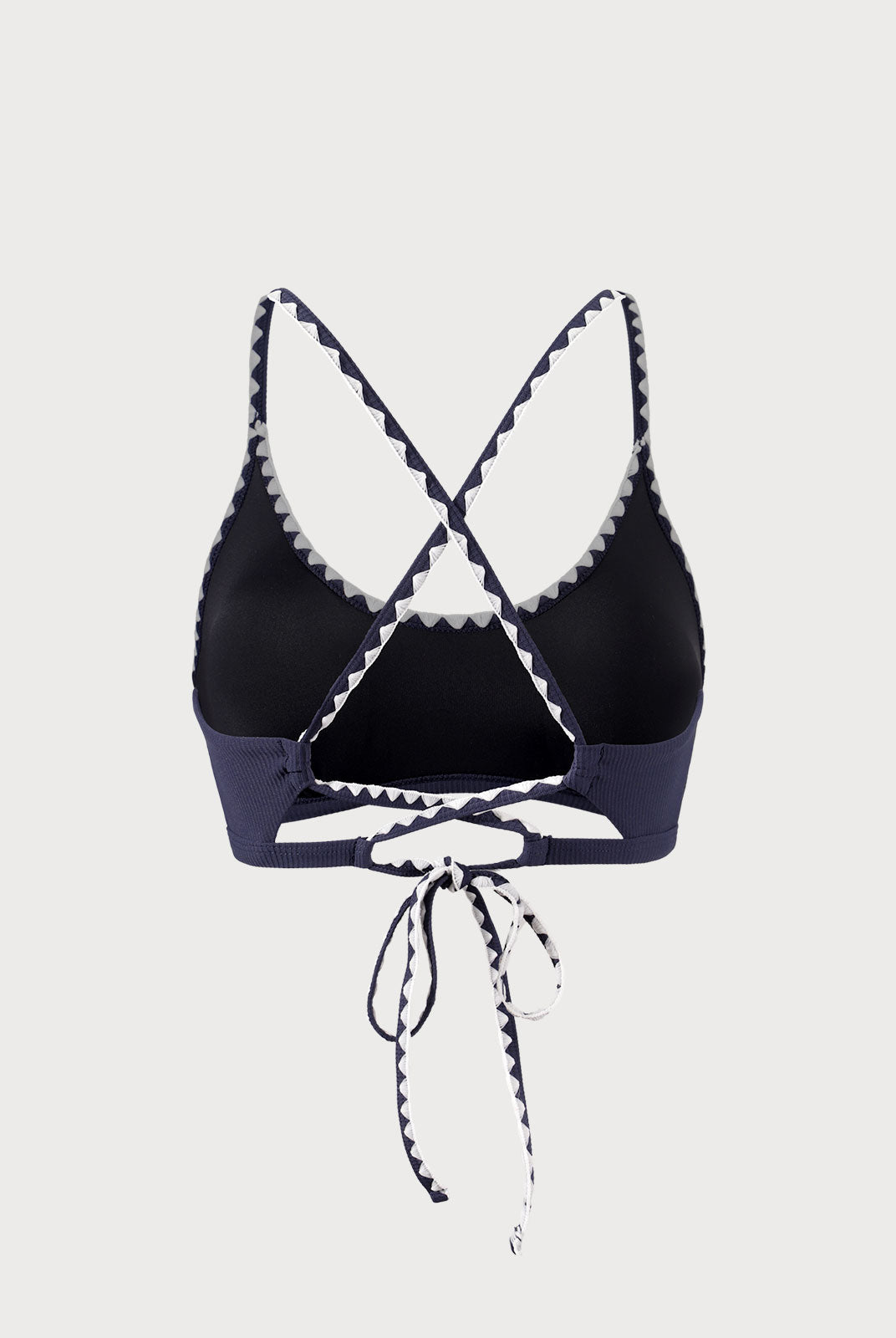 Navy Contrast Stitch Backless Bikini Top Sustainable Bikinis - BERLOOK