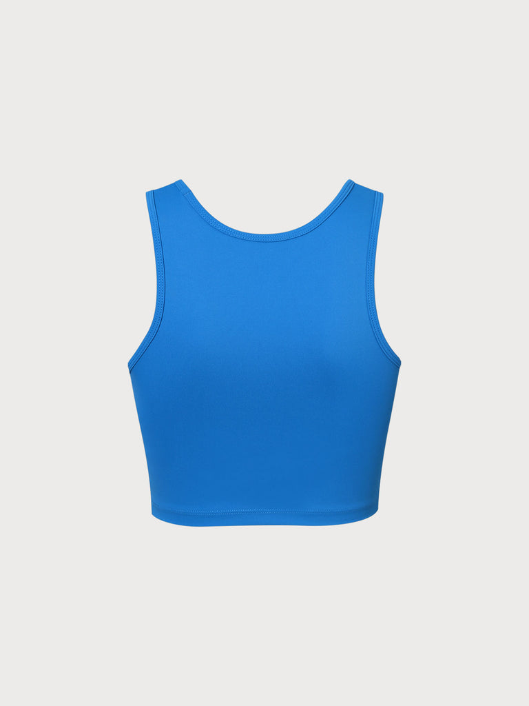 Navy Round Neck Cut-Out Tank Top Sustainable Yoga Tops - BERLOOK