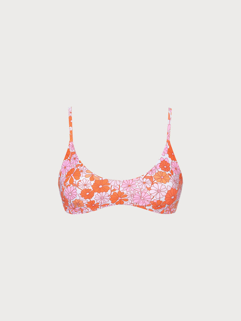 Orange Floral Backless Bikini Top Sustainable Bikinis - BERLOOK