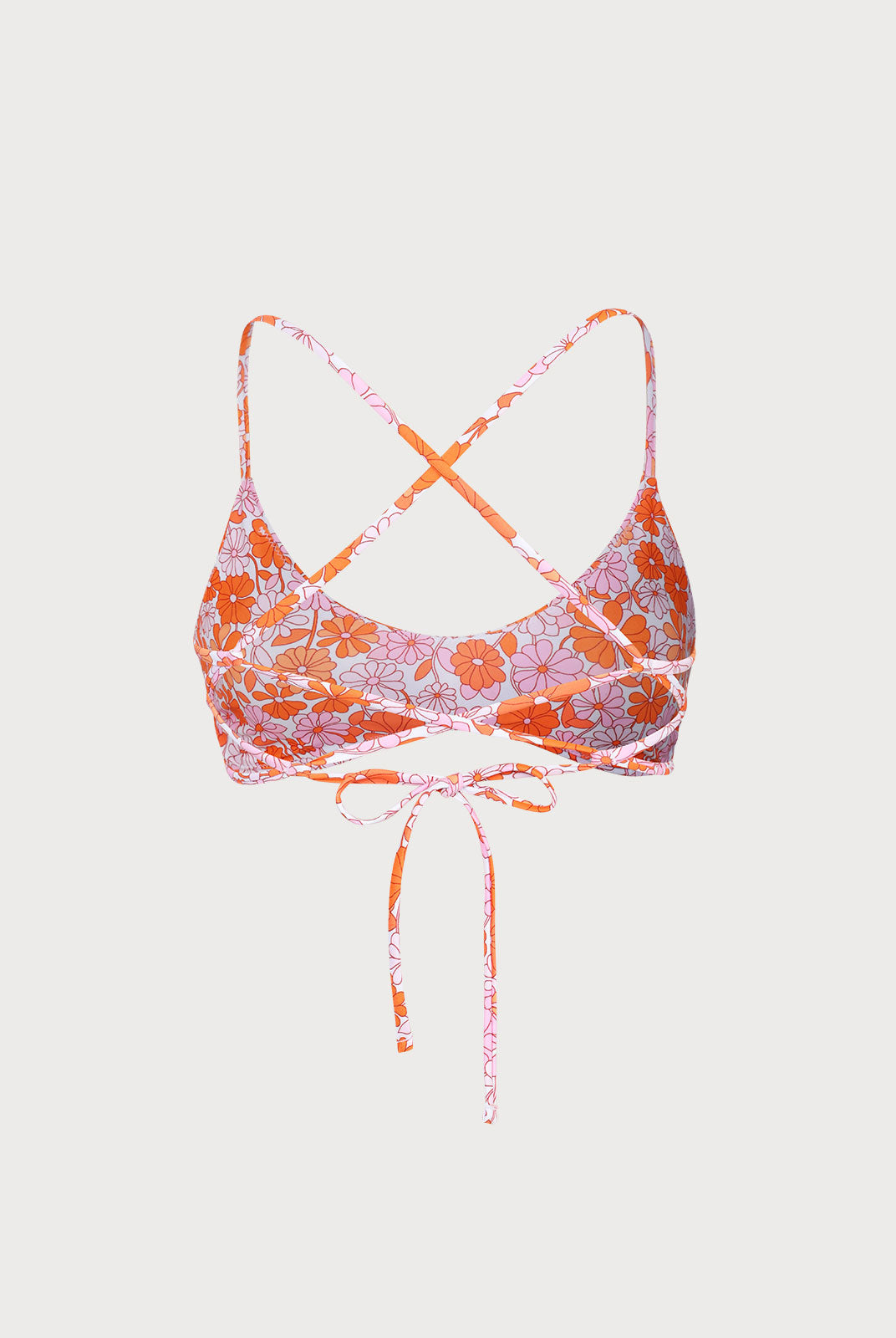 Orange Floral Backless Bikini Top Sustainable Bikinis - BERLOOK