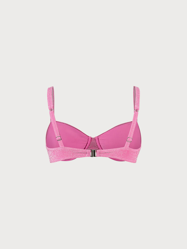 Pink Lurex Ruched Underwire Plus Size Bikini Top Sustainable Plus Size Bikinis - BERLOOK