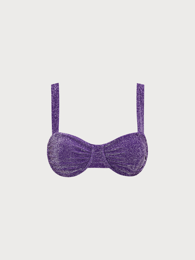 Purple Lurex Ruched Underwire Bikini Top Purple Sustainable Bikinis - BERLOOK