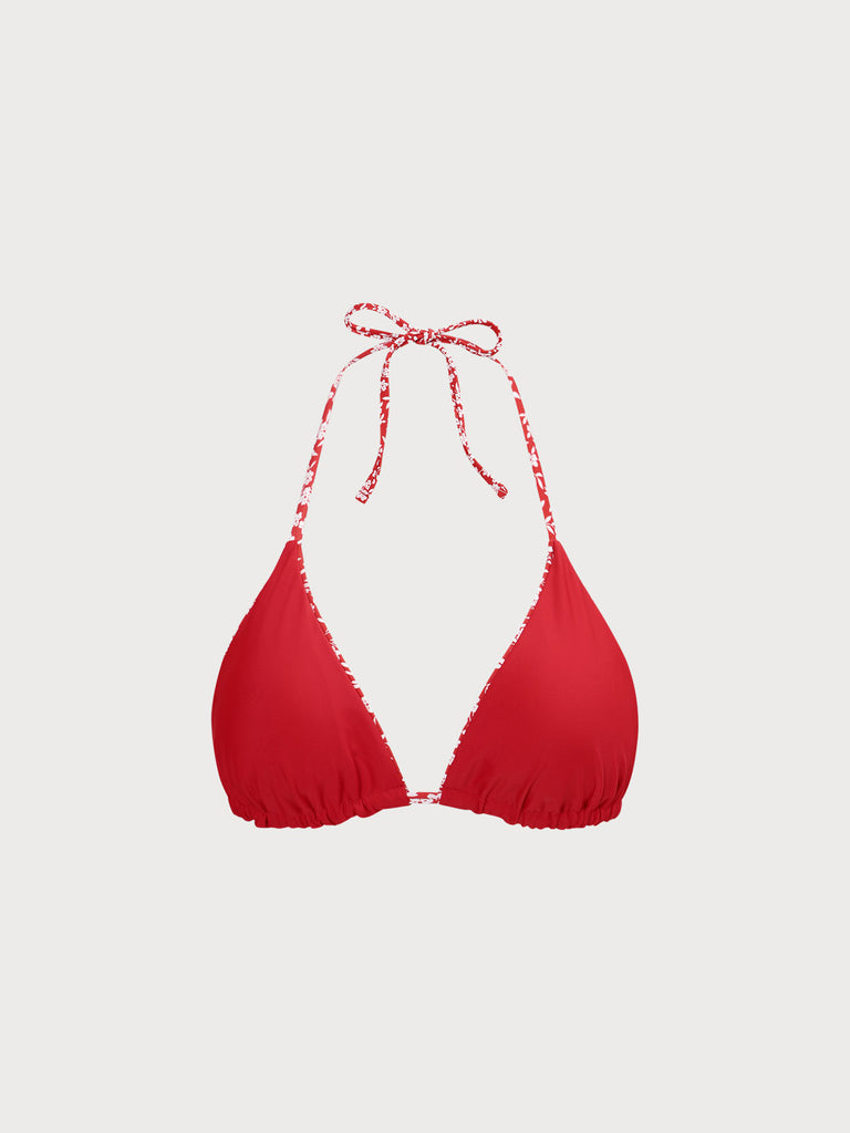 Red Reversible Floral Halter Bikini Top Sustainable Bikinis - BERLOOK