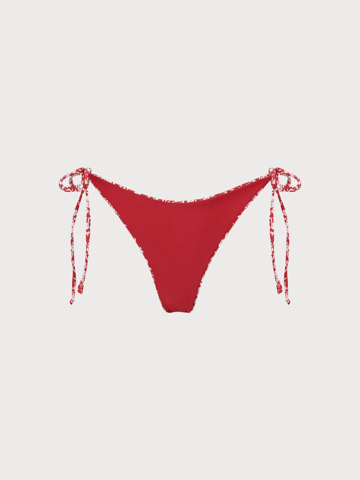Red Reversible Tie Floral Bikini Bottom Sustainable Bikinis - BERLOOK