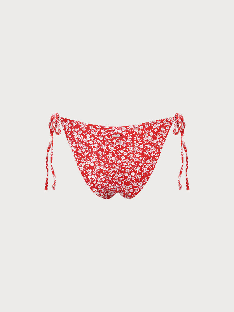 Red Reversible Tie Floral Bikini Bottom Sustainable Bikinis - BERLOOK
