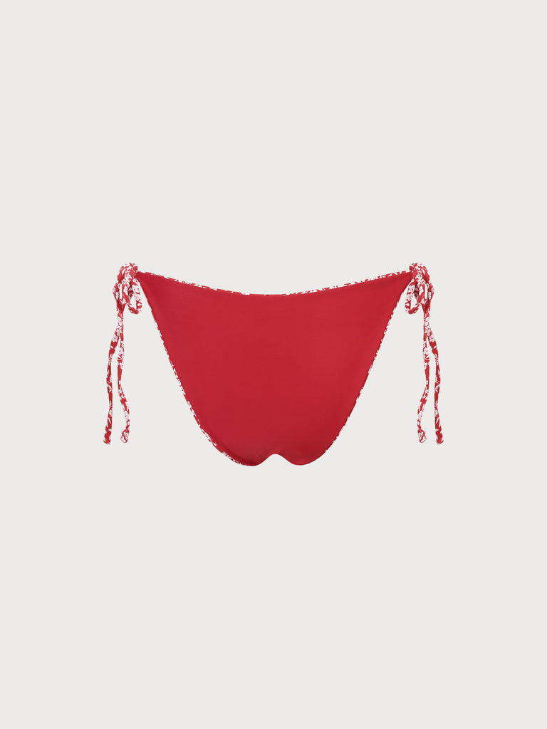 Red Reversible Tie Floral Bikini Bottom Sustainable Bikinis - BERLOOK