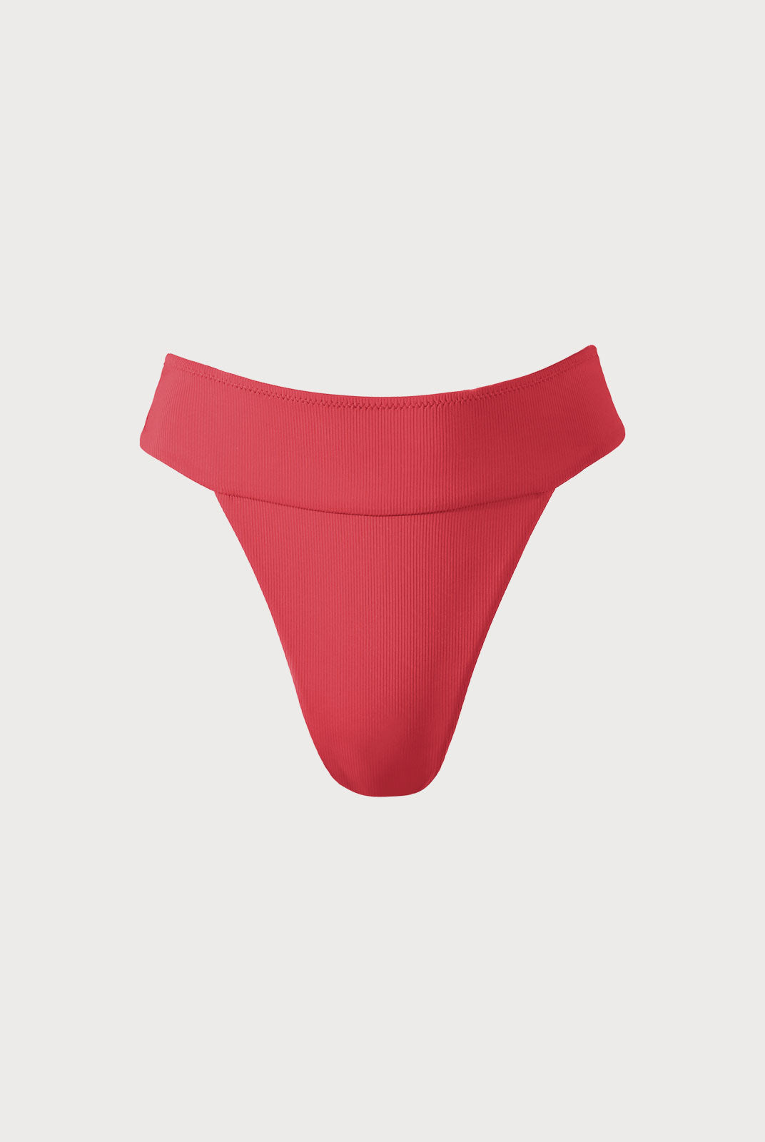 Red Ribbed High Cut Wide Waistband Bikini Bottom Red Sustainable Bikinis - BERLOOK