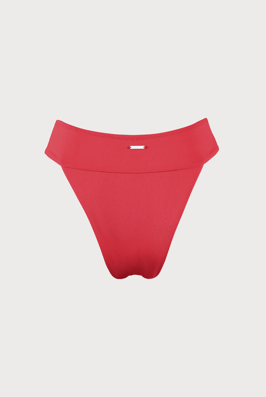 Red Ribbed High Cut Wide Waistband Bikini Bottom Sustainable Bikinis - BERLOOK