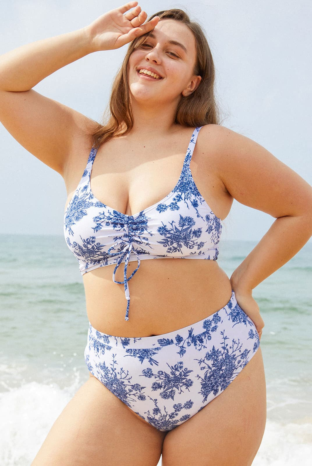Ruched Floral Plus Size Bikini Top Sustainable Plus Size Bikinis - BERLOOK