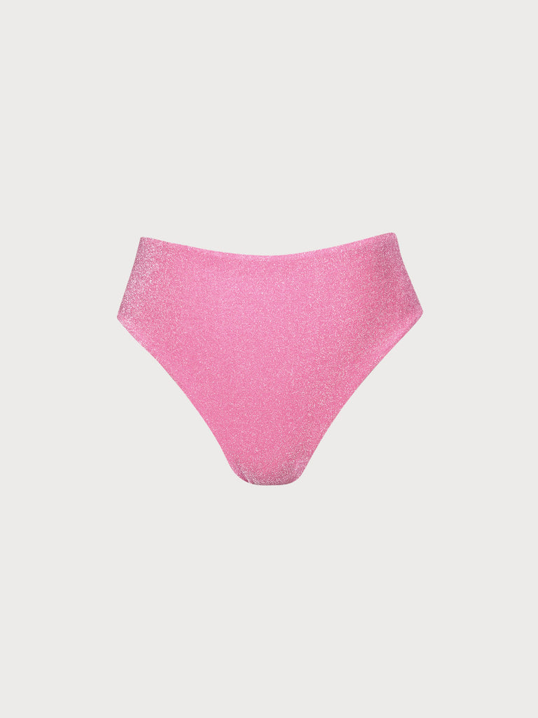 Solid Lurex Plus Size Bikini Bottom Pink Sustainable Plus Size Bikinis - BERLOOK