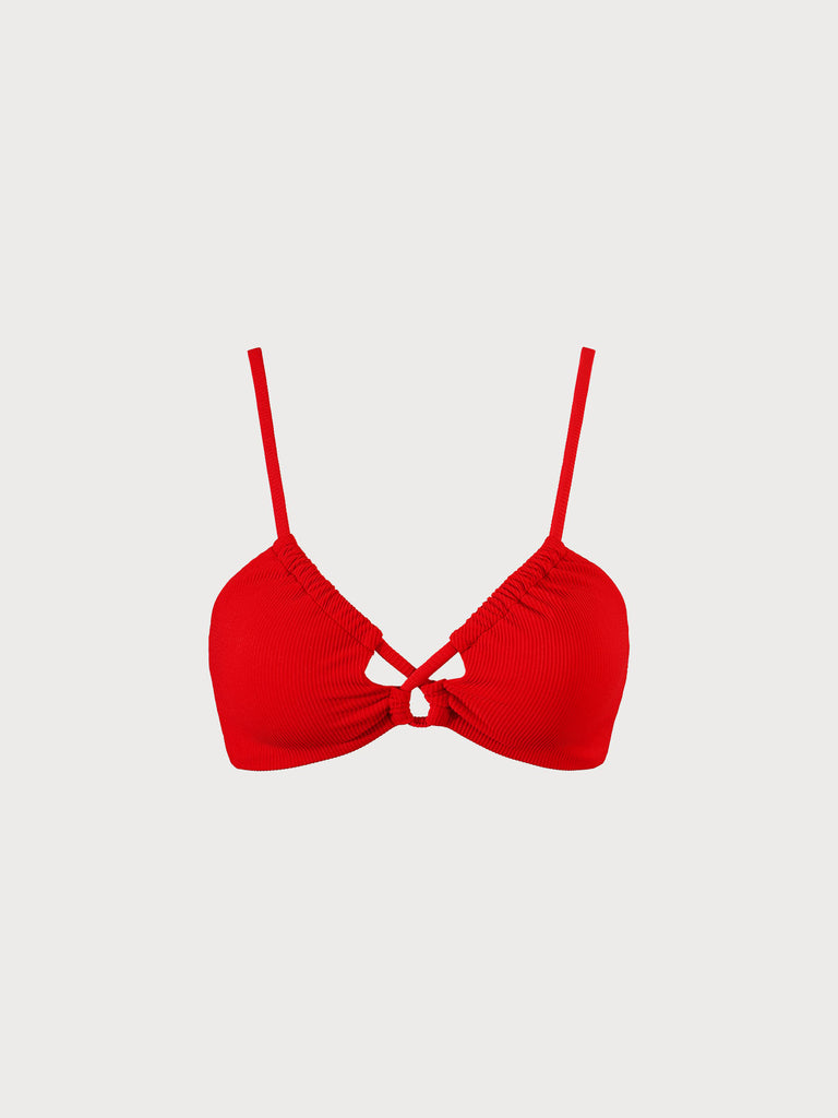 Tie Front Ribbed Bikini Top Red Sustainable Bikinis - BERLOOK