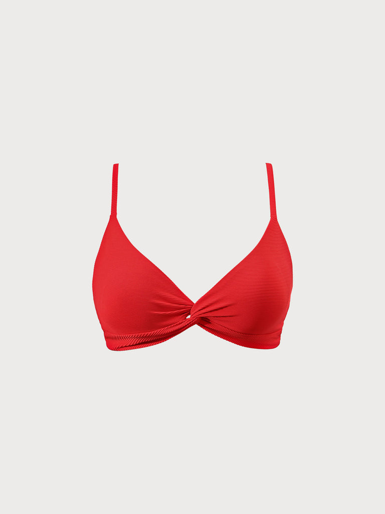 Twist Front Plus Size Bikini Top Red Sustainable Plus Size Bikinis - BERLOOK