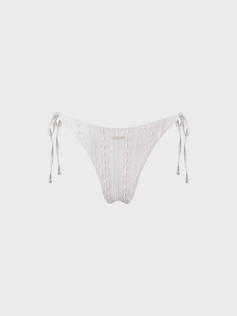 White Floral Jacquard Tie Bikini Bottom Sustainable Bikinis - BERLOOK